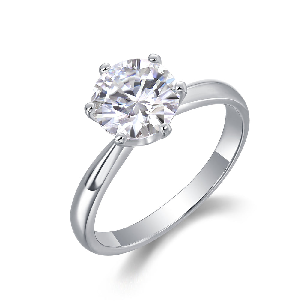 Classic Six-prong Mossanite Diamond Silver Open Ring And Fixed Ring