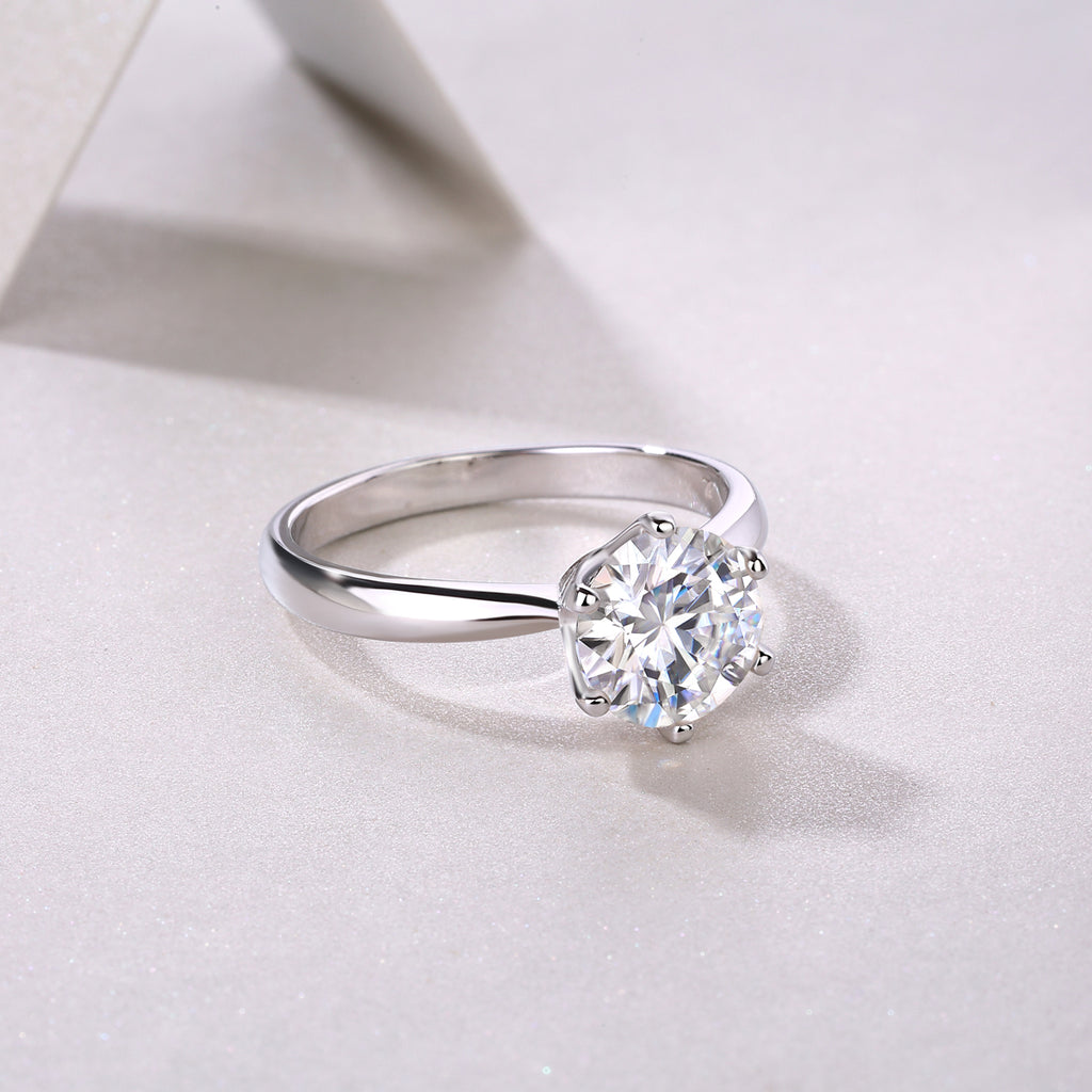 Classic Six-prong Mossanite Diamond Silver Open Ring And Fixed Ring