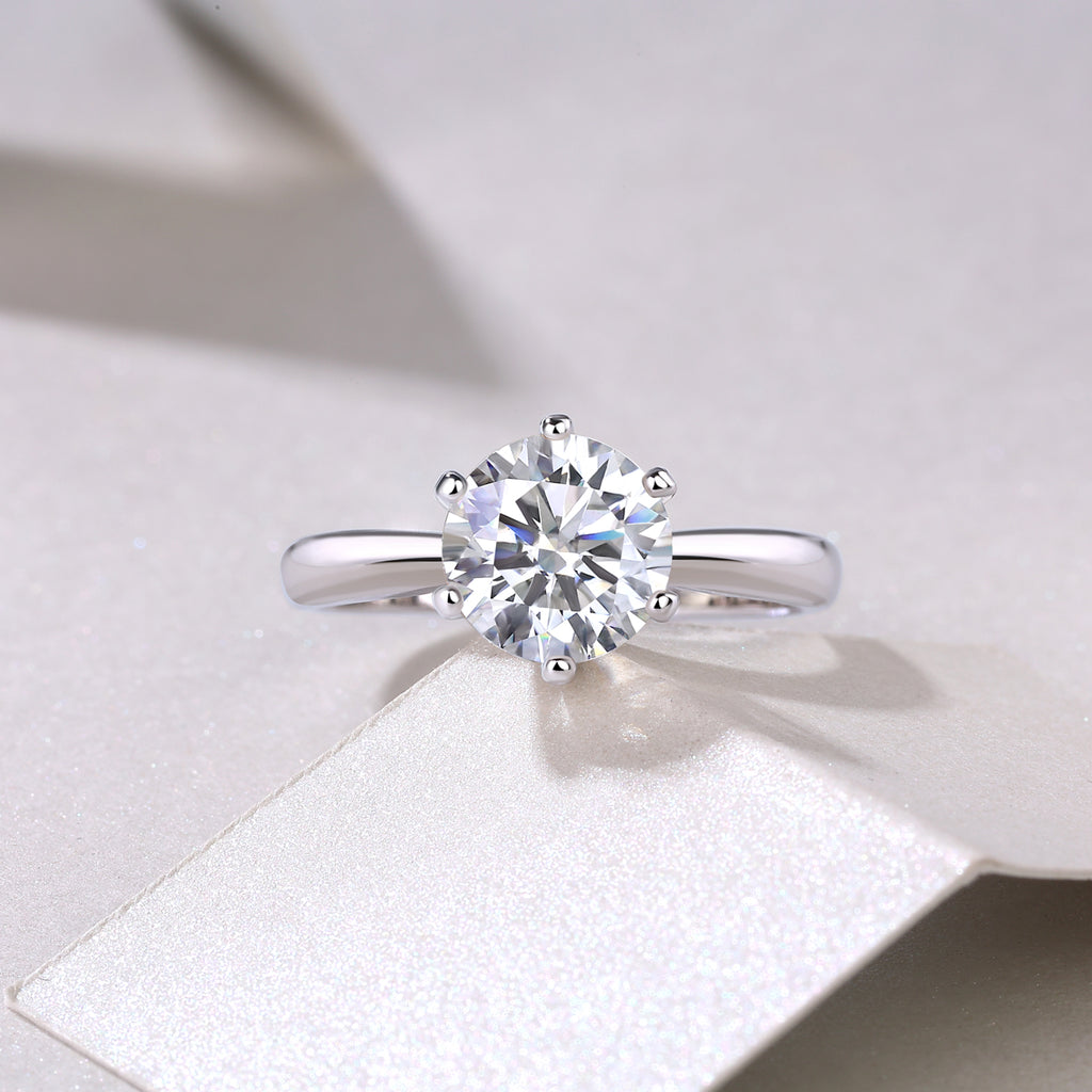 Classic Six-prong Mossanite Diamond Silver Open Ring And Fixed Ring