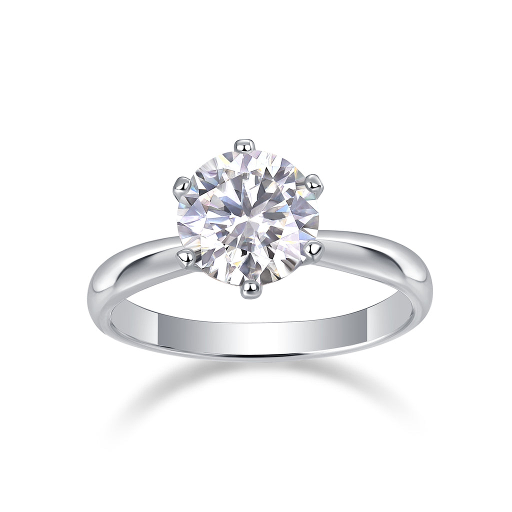 Classic Six-prong Mossanite Diamond Silver Open Ring And Fixed Ring