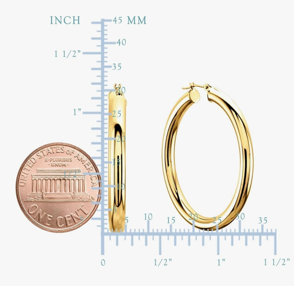 14K Stamped Real Gold Filled Shiny Polished Round Creole Hoop Earrings All Sizes