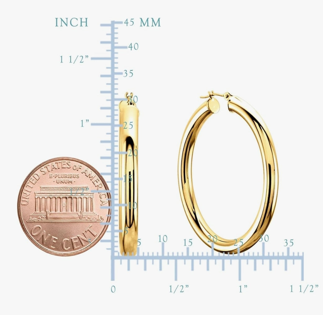 14K Stamped Real Gold Filled Shiny Polished Round Creole Hoop Earrings All Sizes