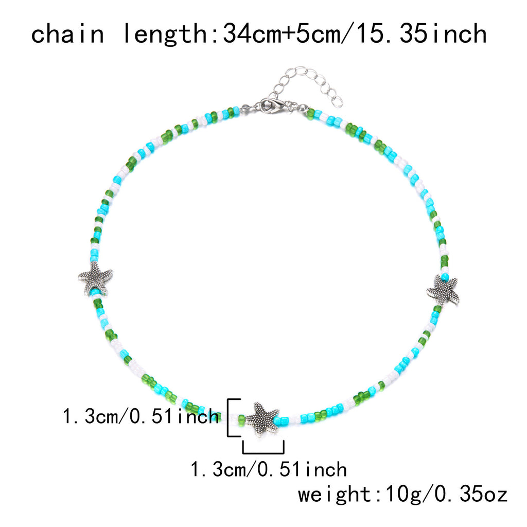 Bohemian Rice Beads Starfish Pendant Necklace for Women Handmade Imitation Pearl Colorful Beaded Choker Summer Beach Jewelry
