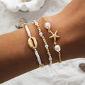 3Pcs Women's Bohemia Shell Bracelet Set Summer Starfish Charm Pearl Seed Beads Beach Jewelry with Lobster-Claw Clasps