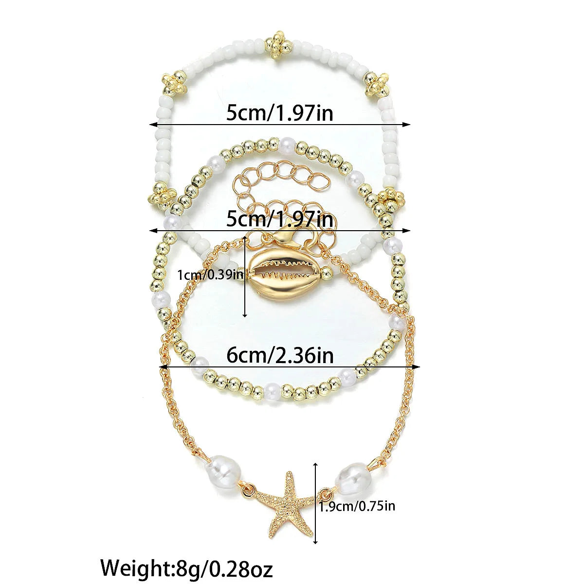 3Pcs Women's Bohemia Shell Bracelet Set Summer Starfish Charm Pearl Seed Beads Beach Jewelry with Lobster-Claw Clasps