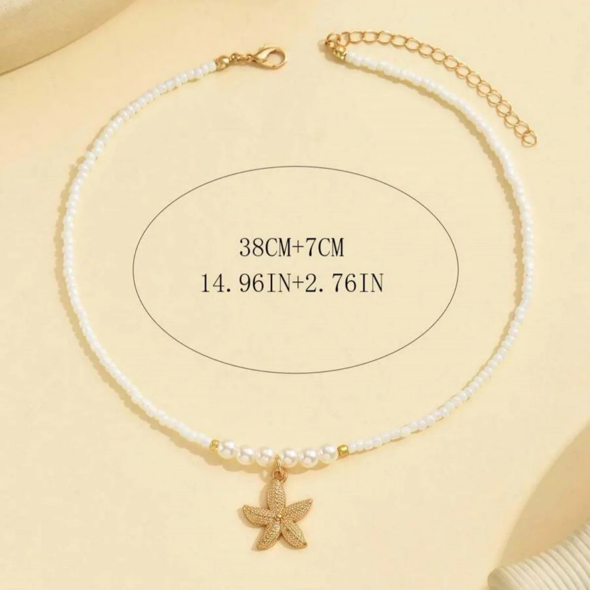 Bohemian Rice Beads Starfish Pendant Necklace for Women Handmade Imitation Pearl Colorful Beaded Choker Summer Beach Jewelry