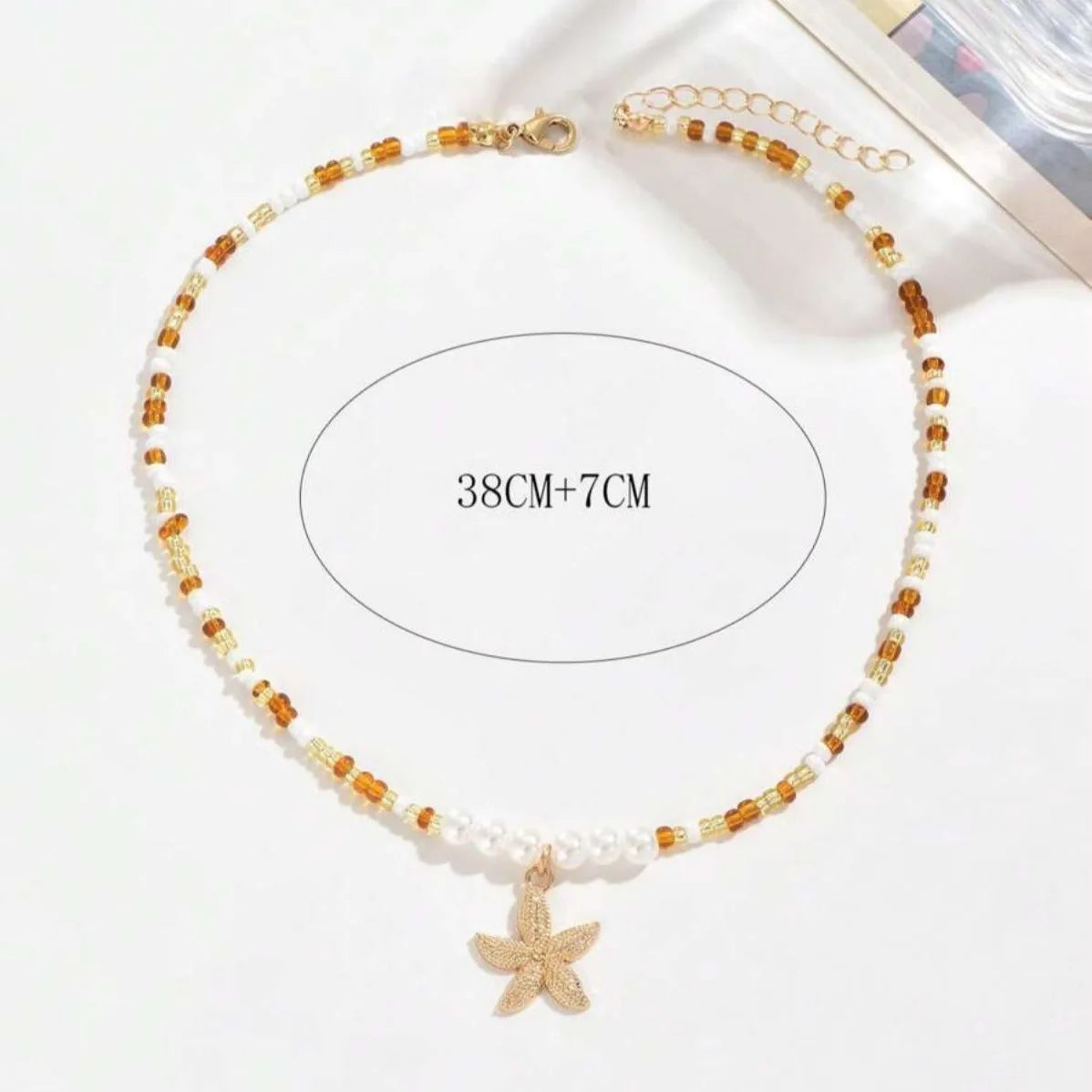 Bohemian Rice Beads Starfish Pendant Necklace for Women Handmade Imitation Pearl Colorful Beaded Choker Summer Beach Jewelry