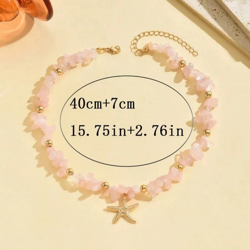 Bohemian Rice Beads Starfish Pendant Necklace for Women Handmade Imitation Pearl Colorful Beaded Choker Summer Beach Jewelry