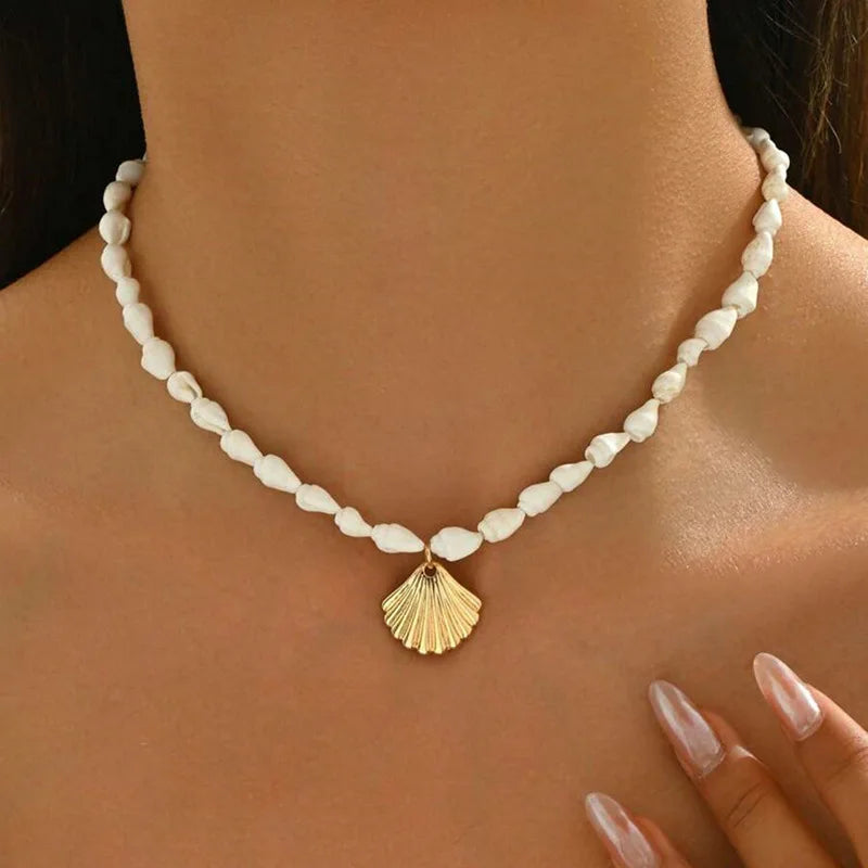 Bohemian Rice Beads Starfish Pendant Necklace for Women Handmade Imitation Pearl Colorful Beaded Choker Summer Beach Jewelry